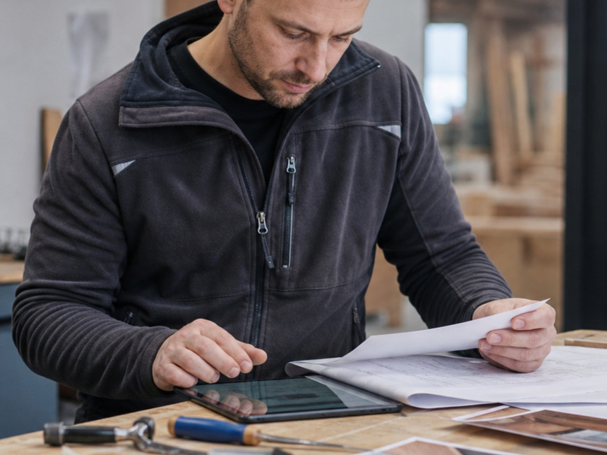 KI im Handwerk – Handwerkerin in moderner Werkstatt